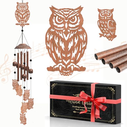 GLASSWINDS Owl Wind Chimes for Outside Hanging Metal Windchimes Outdoors for Garden Patio Yard Owl Gifts for Women Men Bird Lover Garden Decor Birthday Festival Memorial Gift with Box