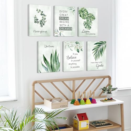Image of CHDITB Botanical Canvas Wall Art, Sage Green Plant Wall Decor, Inspirational Quotes Framed Poster, Watercolor Eucalyptus Artwork, Boho Mental Health Prints For Office Living Room Bedroom Decor 12 inchX16 inchX6