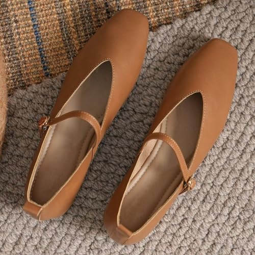 LUXINYU Women Mary Janes Shoes Soft PU Leather Square Toe Flats with Strap Comfortable Low Heels Work Pumps3