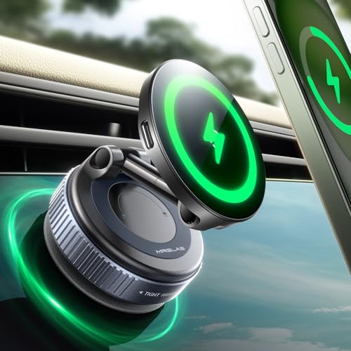 MRGLAS for 15W MagSafe Car Mount Charger, Vacuum Magnetic Wireless Car Charger for iPhone 17 Pro Max...