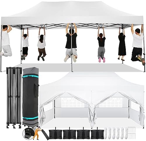 HOTEEL 10x20 Pop Up Canopy with 6 Sidewall,Heavy Duty Canopy UPF 50+ All Season Wind Waterproof Commercial Outdoor Wedding Party Tents for Parties Canopy Gazebo with Roller Bag(10 x 20 ft White)
