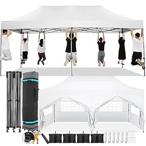 COBIZI 10×20 Pop Up Canopy with 6 SidewallHeavy Duty Canopy UPF 50 All Season Wind Waterproof Commercial Outdoor Wedding Party Tents for Parties Canopy Gazebo with Roller Bag10 x 20 ft White