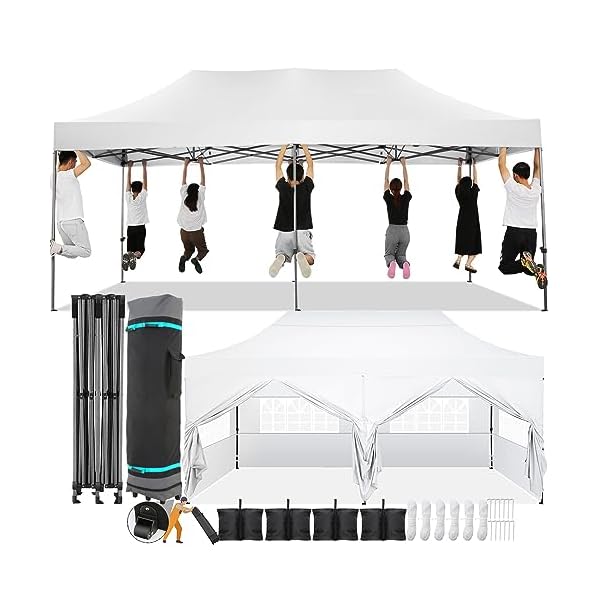 Cobizi 10×20 pop up canopy with 6 sidewallheavy duty canopy upf 50 all season wind waterproof commercial outdoor wedding party tents for parties canopy gazebo with roller bag10 x 20 ft white  urban country home decor