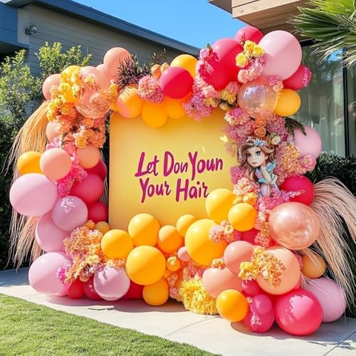 Image of Yellow Pink Balloon Garland Double Stuffed Light Baby Pink Peach Balloons Different Sizes Pastel Coral Balloon Arch Kit for Birthday Baby Shower Wedding Love Wildflower Spring Party Decorations