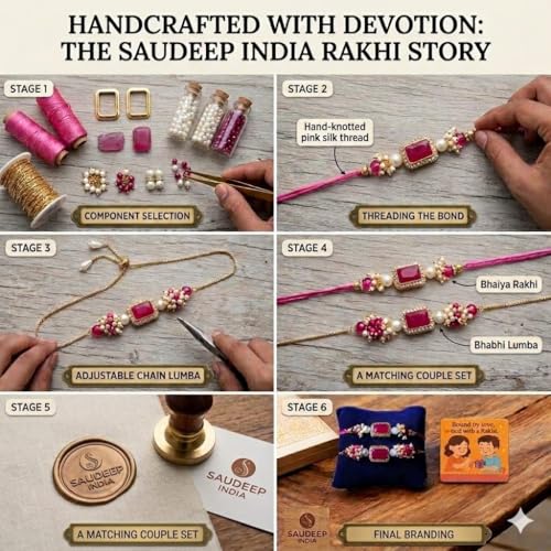 Image of SAUDEEP INDIA Decorative Fridge Magnet for Refrigerator Decor | Free Lumba Rakhi Set for Bhaiya Bhabhi | Raksha Bandhan Gift Combo | Cotton Thread Rakhi Festive Gift Home Decor(Model 5)