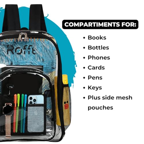 clear backpack heavy duty reinforced straps multiple pockets large capacity, transparent bag see through (Black, Large)4