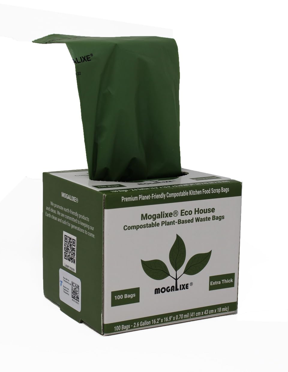 Mogalixe Compostable Trash Bags, 2.6 Gallon, 100 Bags Total Count