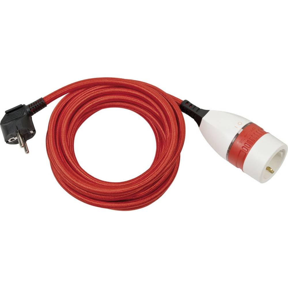 Brennenstuhl Kabel przedłużający 5 m do wnętrz (5 m kabel tekstylny, do stosowania w pomieszczeniach, kabel przedłużający z podświetlanym włącznikiem/wyłącznikiem obrotowym), czerwony/biały/czarny