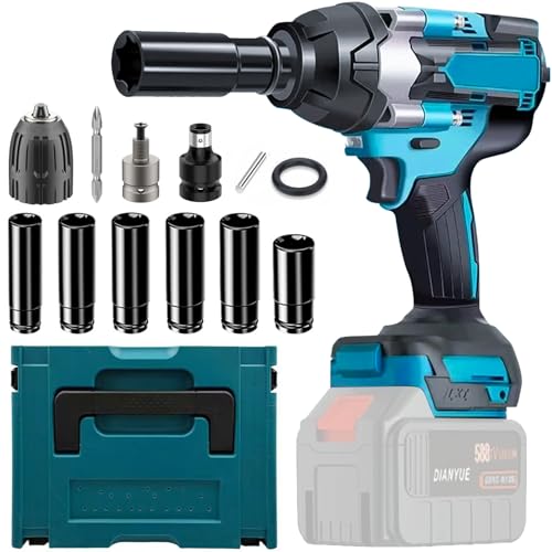 Visseuse à percussion sans fil 1000 Nm compatible avec batterie au lithium Makita 18 V – Clé à molette sans balais 1/2" pour changement de pneus de voiture, couple élevé avec 6 douilles (sans batterie Visseuse à percussion sans fil 1000 Nm compatible avec batterie au lithium Makita 18 V – Clé à molette sans balais 1/2" pour changement de pneus de voiture, couple élevé avec 6 douilles (sans batterie