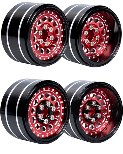 RCHuiWow RC Wide 1.57'' (40mm) 2.2 Beadlock Wheels for SCX10 Capra Wraith Ryft / TRX4 AMG 6x6 / Gen8 Everest Gen 7 Pro,Adjustable 4 Offsets Rims,4Pack,Red w/Black