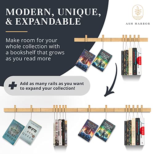 Ash Harbor Floating Wall Bookshelf - Wall Mounted Book Organizer With Included Bookmarks - Hardwood Hanging Bookshelf For Bedroom, Living Room, Or Kitchen - A Thoughtful Gift For Book Lovers (Natural) #TOP3