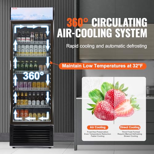 Image of VEVOR Commercial Merchandiser Refrigerator, 14.8 Cu.Ft / 420L Beverage Refrigerator Cooler Merchandiser, Glass Door Display Refrigerator Upright Fridge with 5 Adjustable Shelves, Customizable Lightbox