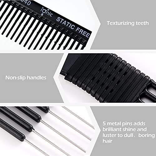 4 Pieces Carbon Lift Teasing Combs With Metal Prong Lift Teasing Comb And Hair Pick Salon Teasing Lifting Fluffing Comb With 5 Stainless Steel Pins For Women Most Hair Types (Artsy Style, Black And Purple) #TOP2