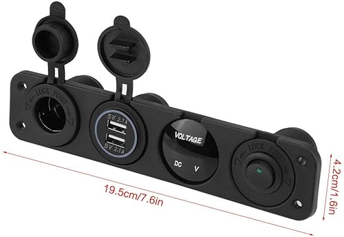 Miniatura 8 de 12 24V LED Dual USB Voltímetro Encendedor de cigarros Toma de corriente Interruptor de panel de 4 agujeros, toma de corriente dual USB, voltímetro