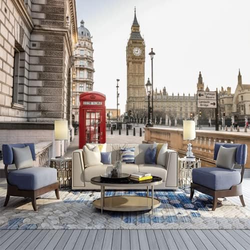 London Big Ben Tower Pattern Wallpaper 3D Mural, Red Phone Booth Street View Custom Wall Poster Decor, Wall Painting for Bedroom and Living Room TV Background 79" by 55"