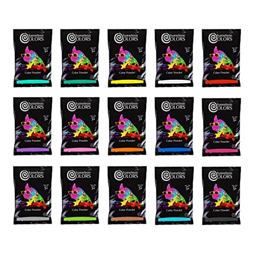 Chameleon Colors - Holi Powder - 15 Colors - 1 lb Packets for Color Races - Red, Yellow, Blue, Green, Orange, Purple, Pink, Navy, Magenta, Aquamarine, Teal, Black, Brown, Grey, White