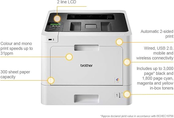 Brother HL-L8260CDW Colour Laser Printer | Wireless, PC Connected & Network | Print & 2 Sided Printing | A4