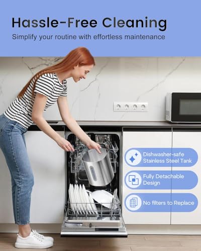 Image of Feekaa Stainless Steel Humidifier Easy Clean, 1Gal /4L Cool Mist Humidifiers for Bedroom, Dishwasher Safe Humidifier Large Room, Humidifiers for Bedroom Baby Nursery Living Room Office, Black