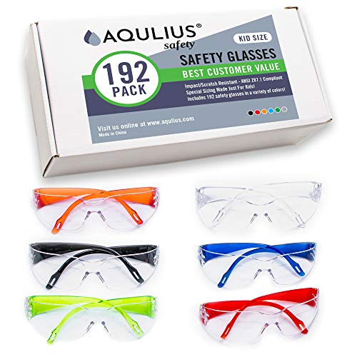 192 Pack of Kids Safety Glasses (192 Protective Goggles in Assortment of Colors) Crystal Clear Eye Protection - Specially Designed to Fit Children, Perfect for Nerf Parties
