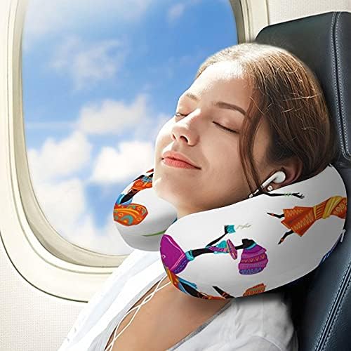 Beautiful African Women Neck Pillow U-Shaped Travel Pillow for Airplane Travel Car Office Napping