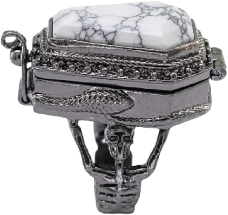 Aurora Opal Coffin Poison Ring, Skeleton Coffin Ring,Snake Ring, Handmade Poison Ring,black rhodium plated Ring,Gift For Her