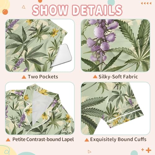 senya Retro Plant Patterns Satin Summer Pajama Sets Silk Short Sleeve Button Down Sleepwear3