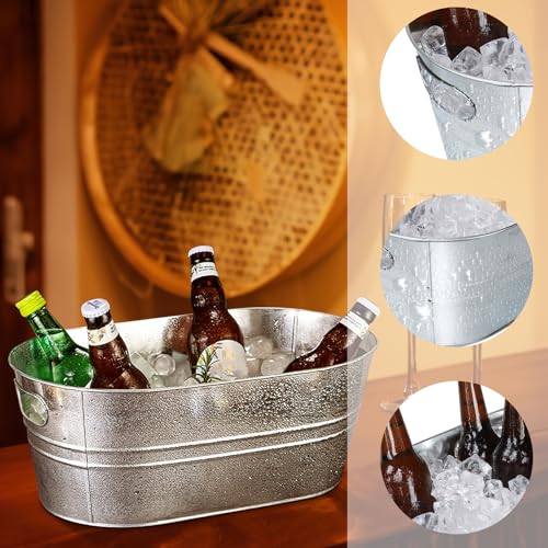 4 Pack Galvanized Tub 15.1 L Ice Bucket Large Metal Drink Buckets Beer Beverage Tub with Carry Handles for Champagne Cocktails Wine Cooling for Parties Mimosa Bar Supplies - Image 4