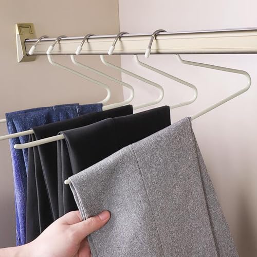 5 PcsPerchas para Pantalones, Perchas Pantalones Ahorra Espacio con Lado Abierto, Perchas de Metal Antideslizantes para Vaqueros Jeans Organizadoras(35 cm, Beige-Blanco)