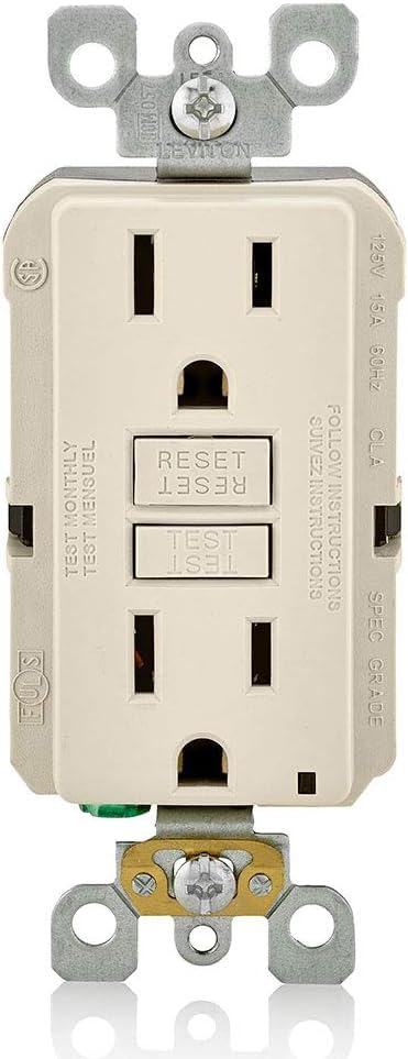 Leviton GFCI Outlet, 15 Amp, Self Test, Non Tamper-Resistant with LED Indicator Light, Protection from Electric Shock and Electrocution, GFNT1-T, Light Almond (Pack of 10)