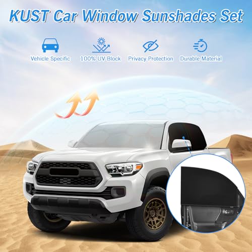 Image of KUST Windshield Sun Shade Umbrella for Toyota Tacoma Double Cab 2016 2017 2018 2019 2020 2021 2022 2023 Rear Window Shades 100% UV Protection and Blackout Privacy 5PCS Car Window Covers Accessories