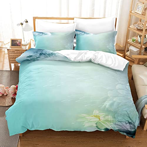 Lotus Bettwäsche Reißverschluss Bettbezug mit Kissenbezug Bettbezug Set Jungen Betten Set Für Jugendliche Kinder Schlafzimmer Dekor Doppelbett mit Reißverschluss AUHOTA 200x220cm Cover