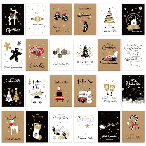 24 Weihnachtskarten, Weihnachtskarten Set mit Umschlägen,...