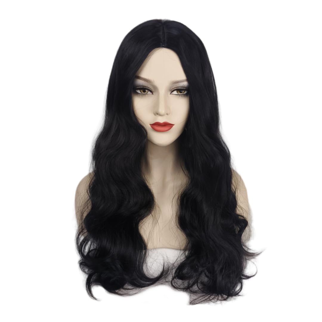 SisiruKou Black Women Long Wavy Wig for Girls Halloween Costume Party Synthetic Wig