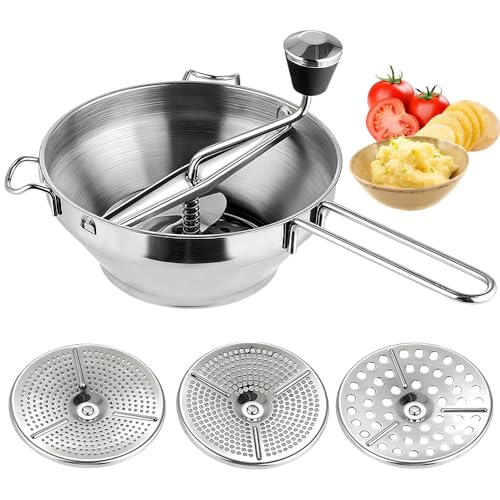 Passaverdure in Acciaio, Mulino Passatutto Con 3 Setacci E Pelapatate, Passatutto in Acciaio Inox, Per Zuppe, Per Passare Frutta, Verdura, Lavabile in Lavastoviglie