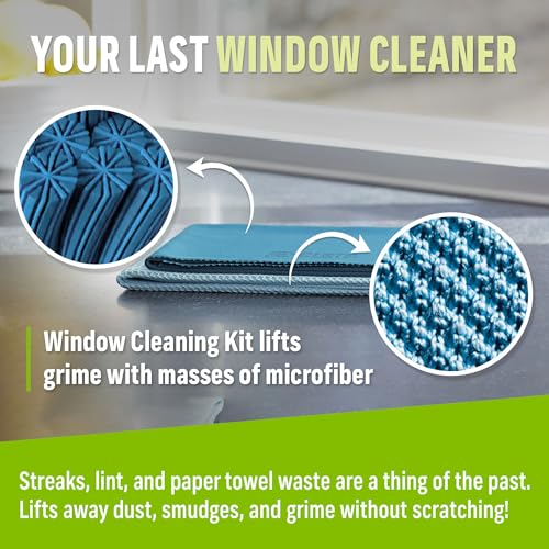 Image of E-Cloth Microfiber Window Cleaning Cloth Kit - Glass Cleaning Cloth for Windows, Mirrors, Cars, Lenses, Eyeglasses, & More, Streak Free Clean, Machine Washable Reusable Towel - Alaskan Blue (2 Kits)