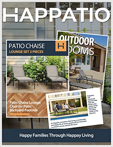 Happatio Patio Chaise Lounge Set 3 Pieces,Patio Lounge Chair With Glass Coffee Table,Pool Lounge Chair With Breathable Textilene Fabric,Patio Chaise Lounge Chair For Patio Backyard Poolside(Gray) #TOP4