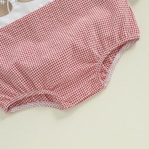 Infant Boy Girl Football Romper Newborn Baby Plaid Print Sleeveless Rompers Embroidery Golf Smocked Bodysuit Tops4