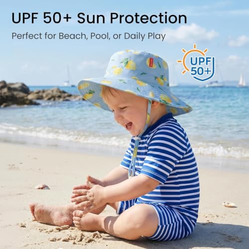 Image of HECCEI Toddler Baby Sun Hat, UPF 50+ Wide Brim Infant Bucket Hats for 0-6Y