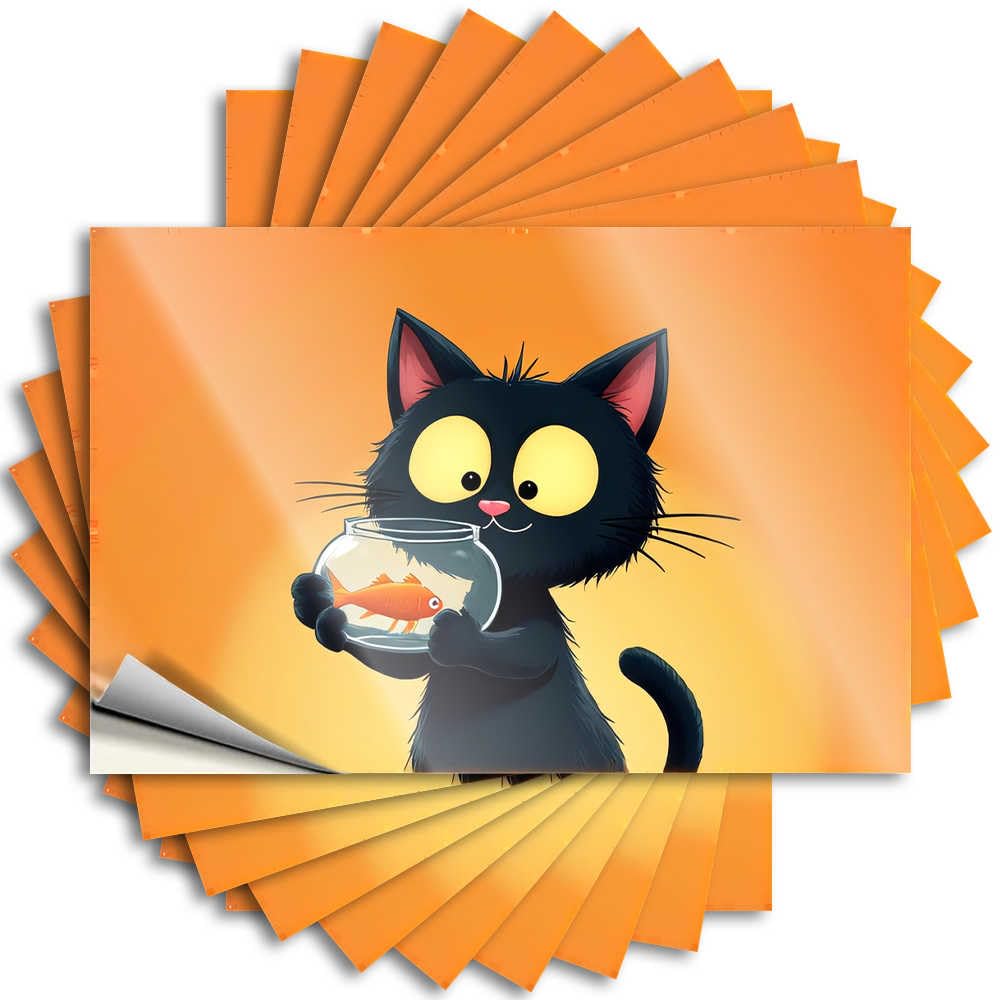 Abipuir Tool Box Stickers Black Cat with Orange Fish Bowl Stickers 10Pcs Inappropriate Stickers Biker Helmet Stickers(6X9CM)