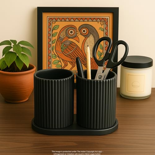Image of Tooth Brush Holder Bathroom, Brush Holder for Bathroom Organizer, Toothbrush Holder Stand, Brush Stand, Comb Holder, Hostel Essentials for Girls College, Toothpaste Holder | Black |