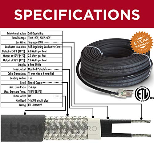 Grip Clip Heat Tape Pro for Ice Dam Prevention Heavy Duty - Self-Regulating - Plug-in Ready Heat Cable - 120V, 6 watts/FT (100 Feet + 10 Foot Cold Lead) - Thumbnail 5