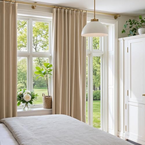 Image of Latte Velvet Curtains Warm Back Tab 52x96 Inch 2 Panels | Soft Velvet, Blackout, For Bedroom & Living Space, Light Shifting Texture, Elegant Drape, Neutral