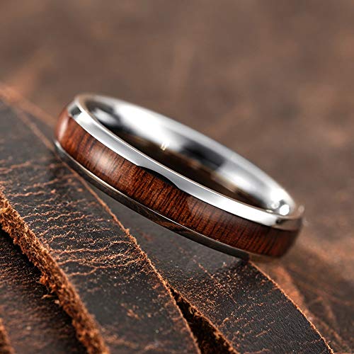 THREE KEYS JEWELRY 4mm Titanium Wedding Band for Men Women Santos Rosewood Wood Inlay Engagement Ring Size 6