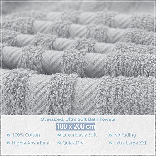 S B 2 X Super Jumbo Bath Sheets (100 x 200 cm) Premium 100% Egyptian Cotton Extra Large Bath Sheet Towel Set Highly Absorbent & Quick Dry Hotel Quality Towels (Silver) - Image 4