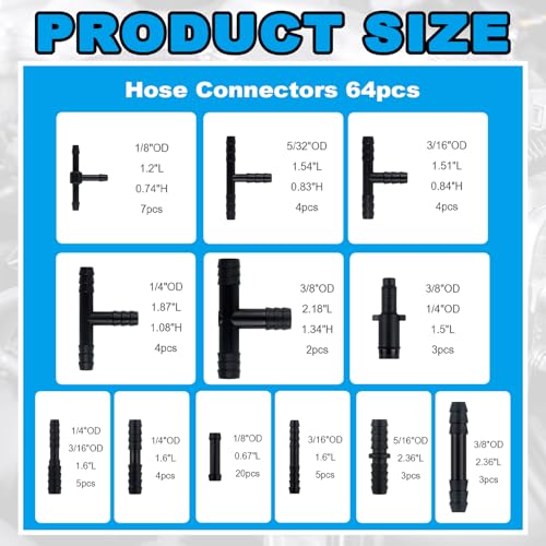 Image of 6PCS 5Ft Silicone Vacuum Hose Automotive Kit,ID 3 /8 inch,5 /16 inch,1 /4 inch,3 /16 inch,5 /32 inch,1 /8 inch Vacuum Lines Automotive with Tee /Straight /Reducer Connector & Clamps,Professional Vacuums Line Kit (94PCS)