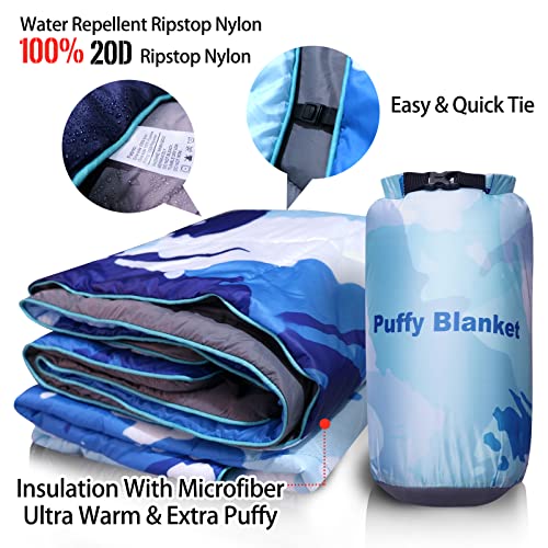 Surunta Outdoor Puffy Camping Blanket, Lightweight Down Alternative Puffy Large Ultra Warm Quilt Waterproof Blanket For Traveling Picnic Beach Party Cold Weather 1-Person #TOP1