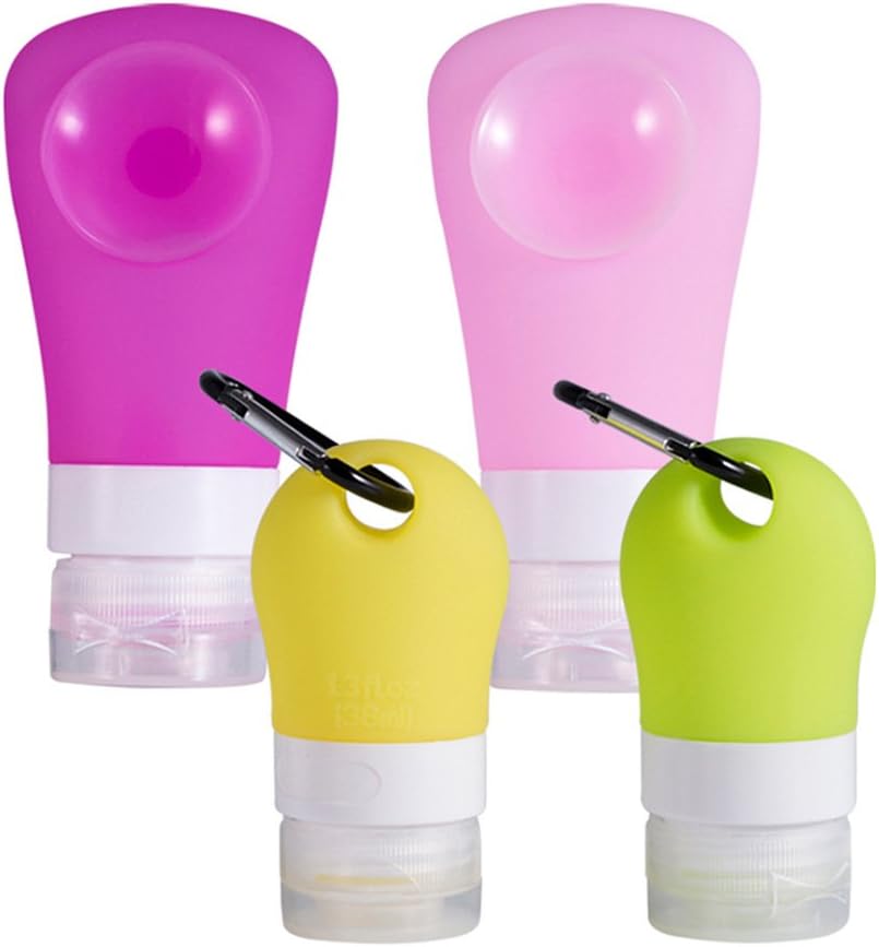 SueH Design Silicone Travel Bottles Set, Portable Leak-Proof Travel Containers, TSA Airline Approved, Set of 4