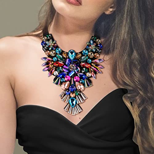 Flyonce Costume Statement Collar Necklace, Multicolor Rhinestone Crystal Vintage Chunky Necklace For Women Girls #TOP1
