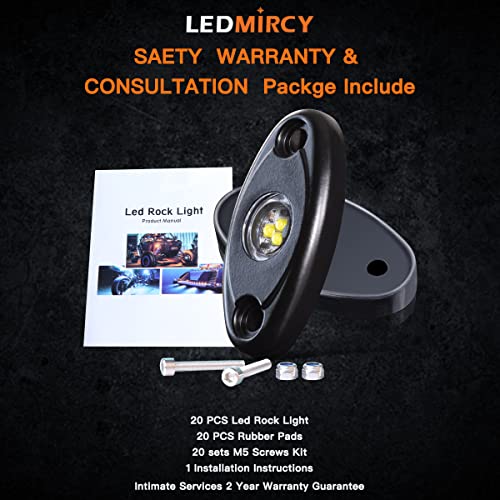 Ledmircy Led Rock Lights White 20Pcs For Off Road Truck Rzr Auto Car Boat Atv Suv Waterproof High Power Neon Trail Rig Lights Shockproof/Pack Of 20,White #TOP6