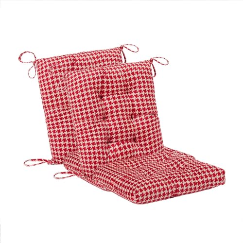Makimoo Outdoor Patio Cushion, Rocking Chair Cushion, Tufted Pads, Set of Upper and Lower with Ties Pack of 2 (2 Sets) - Back 20"×17", Seat 17"×17" (Red Houndstooth)